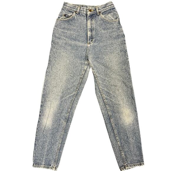 VTG 80s Lee High Waisted Mom Jeans Light Stonewash Acid Wash Tapered Leg Grunge - Picture 1 of 10
